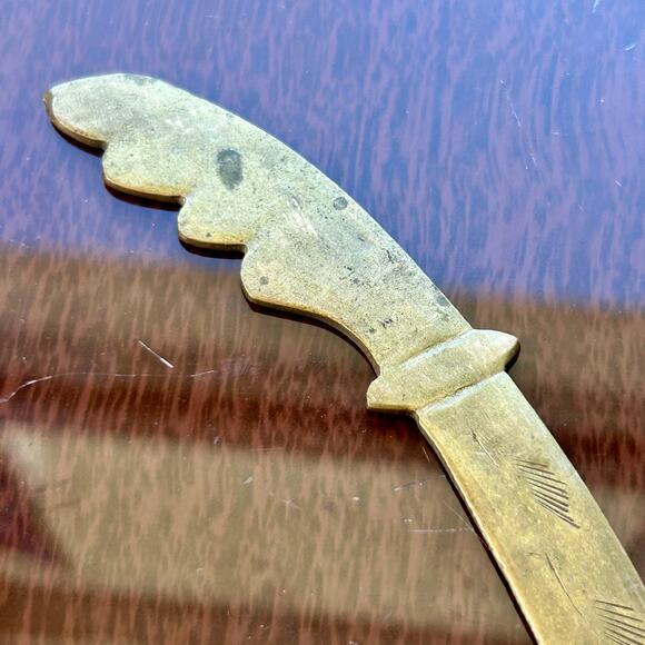 Antique Etched Brass Letter Opener Vintage Desk Accessory - Picture 6 of 8